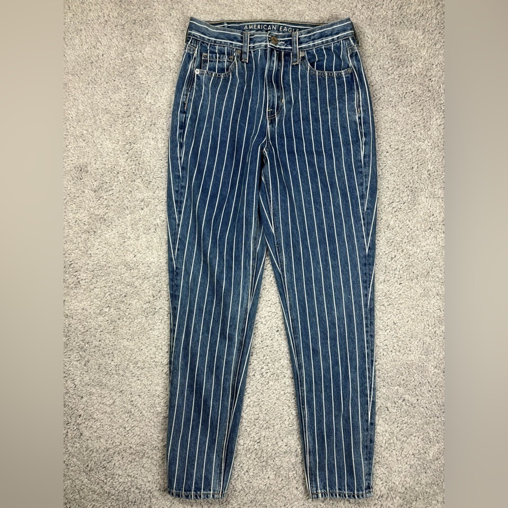 American Eagle Jeans Womens 0 Mom Jean White Striped Classic Party Cotton Night